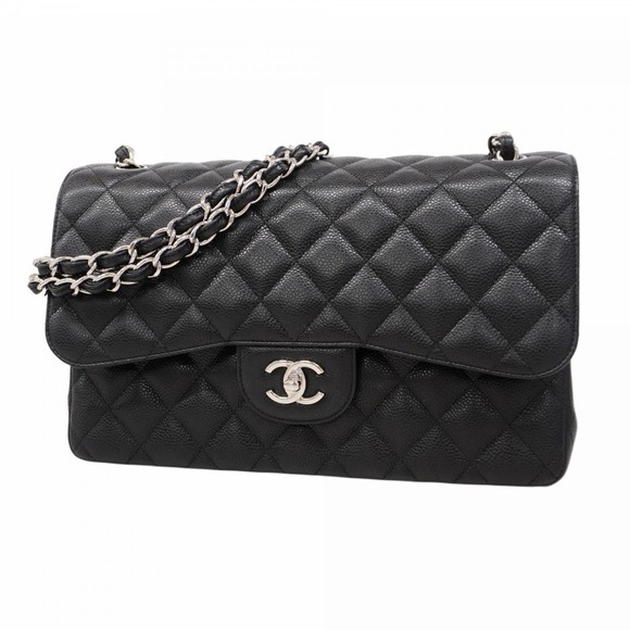 Chanel Shoulder Bag, Deka Matelasse, Double Flap, Chain, Caviar Skin, Black, ... - Picture 1 of 10